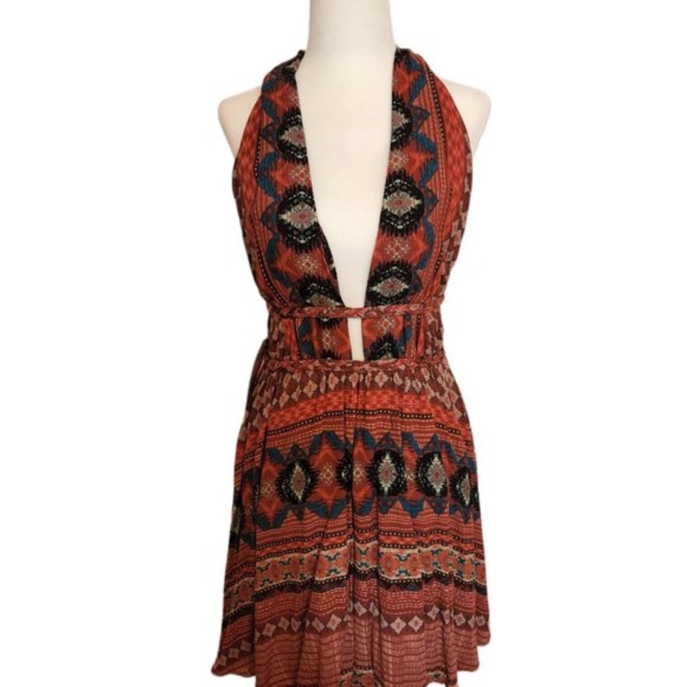 NEW ILLA ILLA Halter Strappy Bohemian Orange Cutout Sundress Size Small NWT